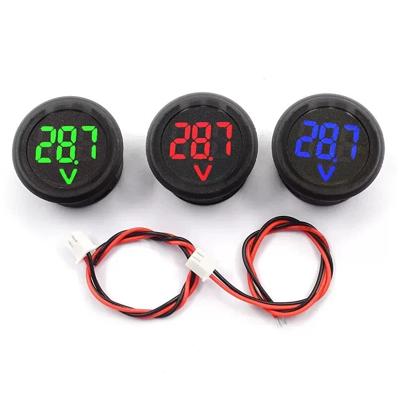 Nuolatinės srovės 4–100 V LED skaitmeninis ekranas Apvalus dviejų laidų voltmetras Nuolatinės srovės skaitmeninis voltmetro galvutės ekrano atvirkštinio prijungimo apsauga