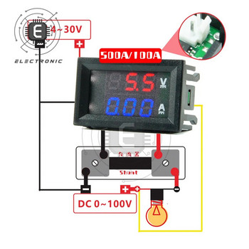 Υψηλής ποιότητας 0,56\'\' DC 100V 1A 10A 50A 100A Voltmeter Αμπερόμετρο μπλε + κόκκινο LED Amp Διπλός ψηφιακός μετρητής βολτόμετρου
