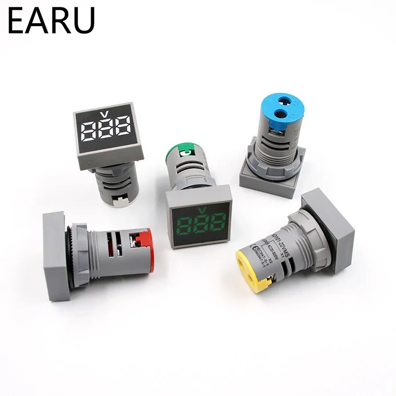 1tk Mini Uus 22MM AC 60-500V Voltmeter Square Panel LED Digital Voltage Meter indikaatorvalgusti tester Punane Sinine Kollane Roheline Valge