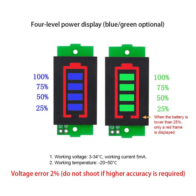 1S-8S 3-34V liitiumaku mahu indikaatori moodul elektrisõiduki aku võimsuse tester liitiumioon 1-8S madalpinge helisignaal