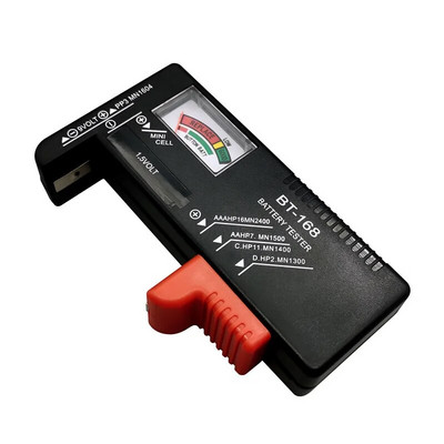 BT-168 AA/AAA/C/D/9V/1,5V universalus mygtukų elementų baterijos testeris, spalvotas matuoklis, rodantis voltų tikrintuvą