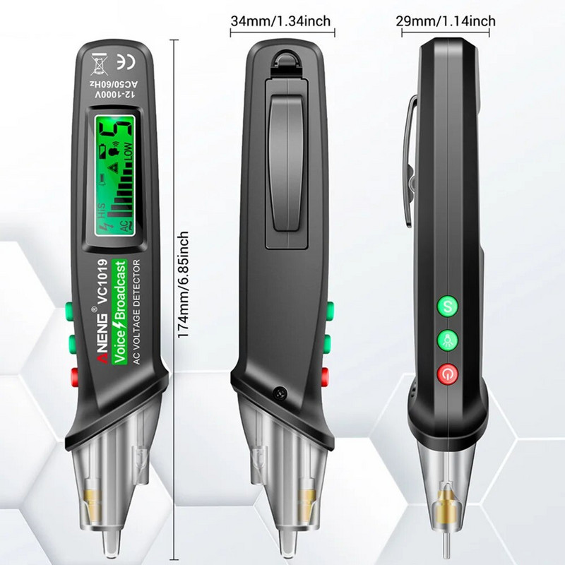 VC1019 Crvena laserska ispitna olovka Detektor napona glasovnog emitiranja 12-1000V Volt Struja Beskontaktna olovka Električni ispitivač Alat za mjerenje