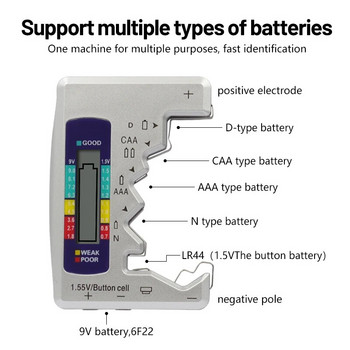 Тестер за батерии Цифров капацитет Универсален бутон за Lithum N /AAA/CAA/D/1.5V клетъчни батерии Тестер Проверка BT168 Power