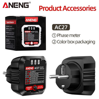 ANENG AC27 išmanusis lizdo testeris ES/JAV kištuko poliškumo fazės patikros įtampos detektoriaus bandymo elektroskopo matuoklio grandinės pertraukiklio ieškikliai