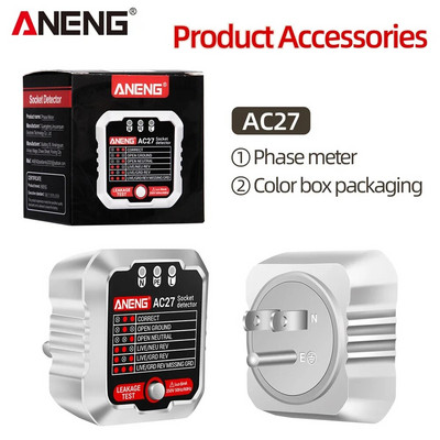 ANENG AC27 išmanusis lizdo testeris ES/JAV kištuko poliškumo fazės patikros įtampos detektoriaus bandymo elektroskopo matuoklio grandinės pertraukiklio ieškikliai