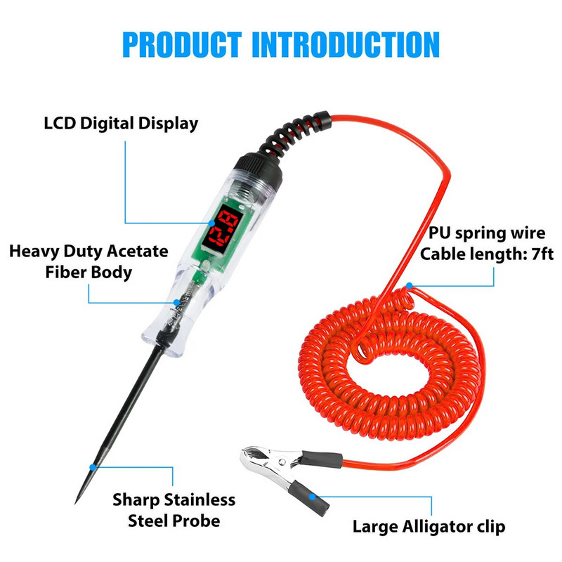 Automobilio skaitmeninis įtampos testeris, tikslus grandinės tikrinimo rašiklis, profesionalus automatinis šviesos elektrinis testeris, ilgo zondo rašiklio įtampos detektoriaus įrankis