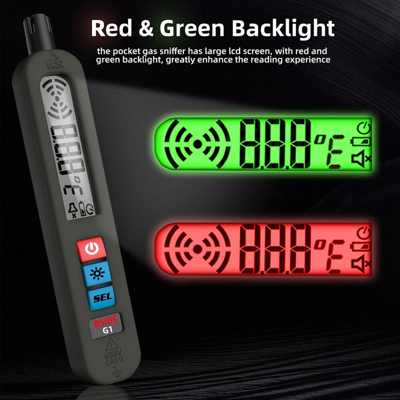 BSIDE dujų nuotėkio detektorius, degus natūralus CO2 degus alkoholis LPG metano analizatorius įkraunamas garsinis signalas PPM LEL testeris