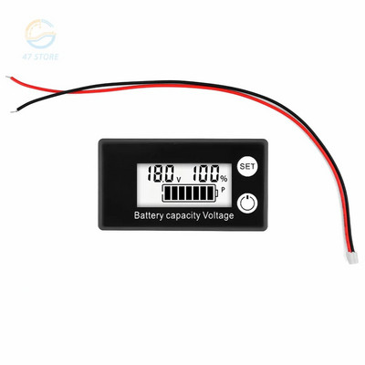 DC 8-100V digitális voltmérő digitális villanymérő LCD vezetékes lítium elemes kétvezetékes digitális feszültségmérő riasztási funkcióval