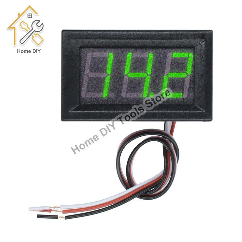 Digitaalne voltmeeter 0,56 tolli DC 0-30 V 3 juhtmega LED-ekraaniga pingemõõdik Voltmeetri tester koos koorega punane/sinine/roheline mootorratta jaoks