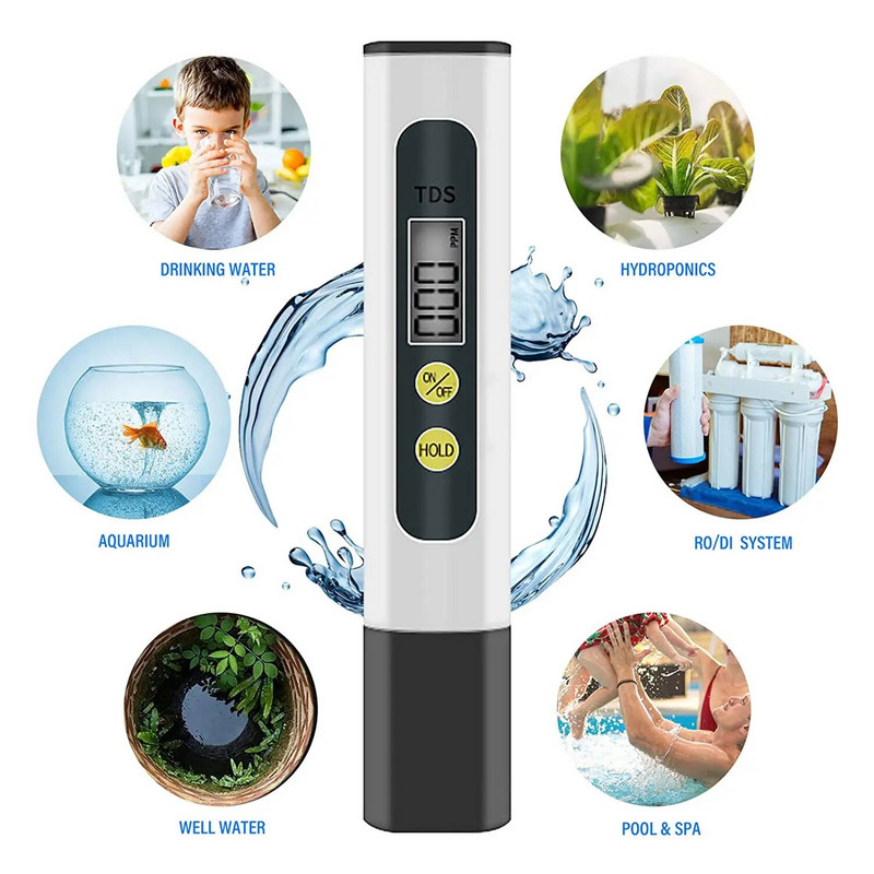 TDS-mõõturi veekvaliteedi testeri filtripliiats 0–9999 ppm mõõtevahemikuga Ideaalne ppm-mõõtur joogiveeakvaariumite jaoks