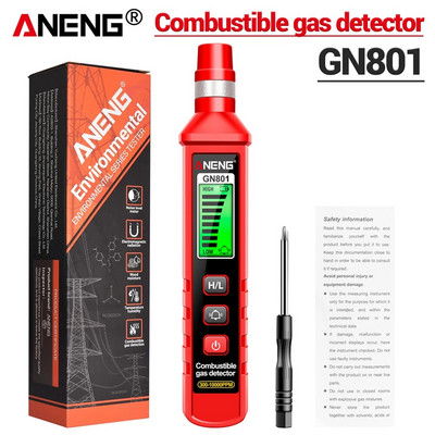 ANENG GN801 Detector de scurgeri de gaz Detector de semiconductie sensibil la gaz 300-10000PPM Monitor de gaz Afișaj LCD Alarma sonoră Instrument de testare a gazului