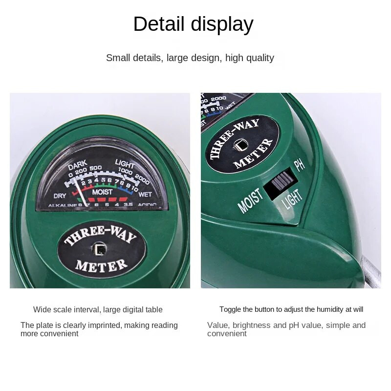 3 in 1 PH mullamõõtur päikesevalguse PH tester aia lilled mulla niiskuse andur Taimed happesuse niiskuse PH monitori detektor