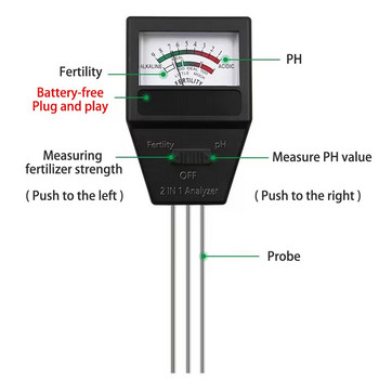 2 в 1 анализатор, измервател на плодородието на почвата с 3 сонди, тестер за pH на почвата, устройство за измерване на плодородието на растенията, измервател на киселинността за градината, нов