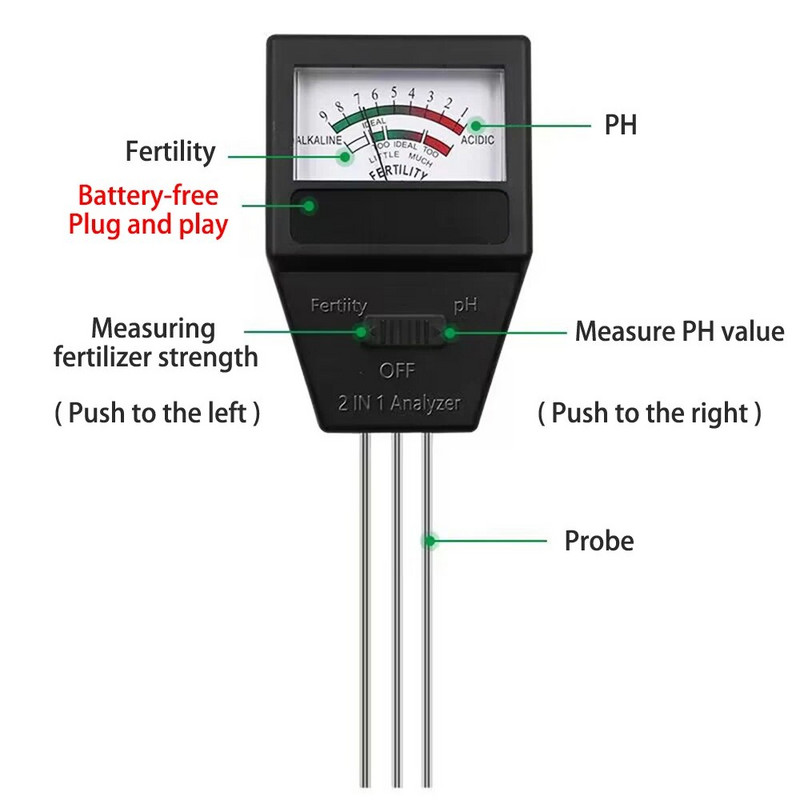 2 viename analizatorius Dirvožemio PH derlingumo matuoklis su 3 zondais Dirvožemio PH testeris Augalų derlingumo matavimo prietaisas rūgštingumo matuoklis sodui Naujas