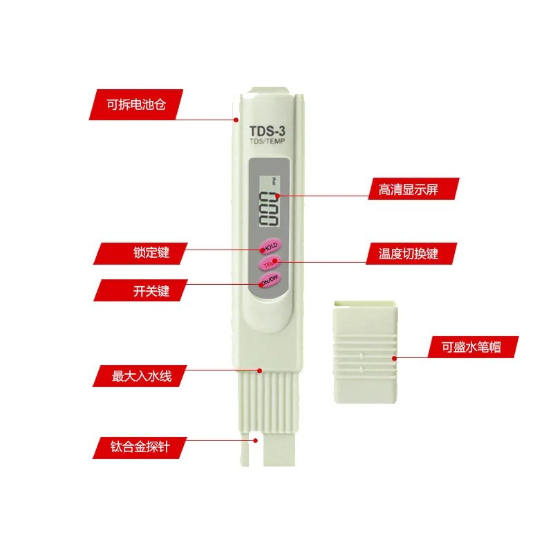 Rankinis TDS skaitmeninis vandens testeris vandens tikrinimo rašiklis Vandens kokybės analizės matuoklis Vandens grynumo patikrinimas 0-9999 ppm matavimas