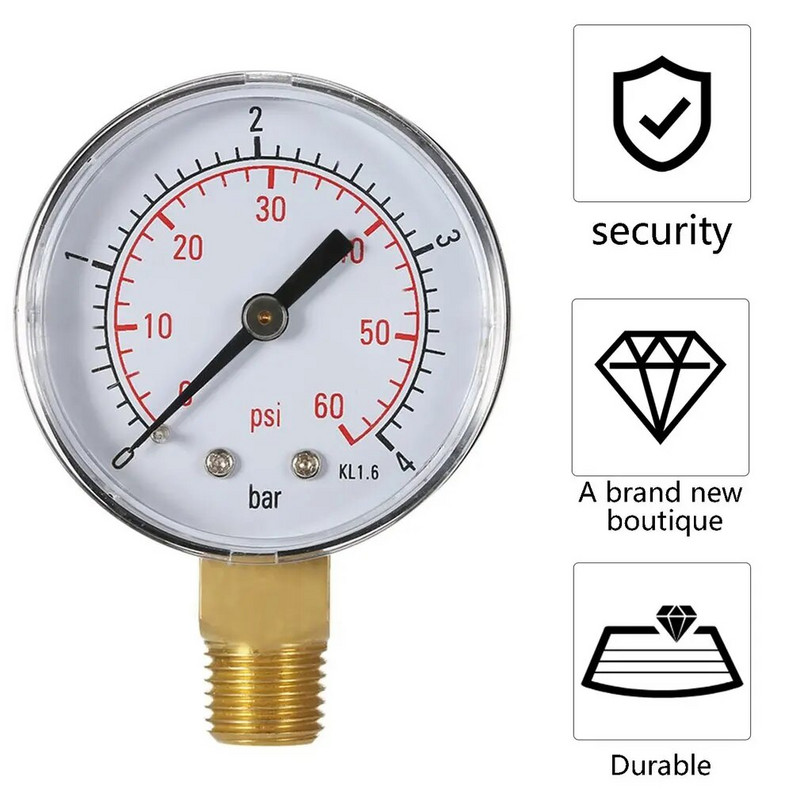 50 mm manometar Pool Filter tlaka vode Brojčanik hidrauličkog manometra tlaka tlaka 1/4" BSPT navoja 0~60psi 0~4bara