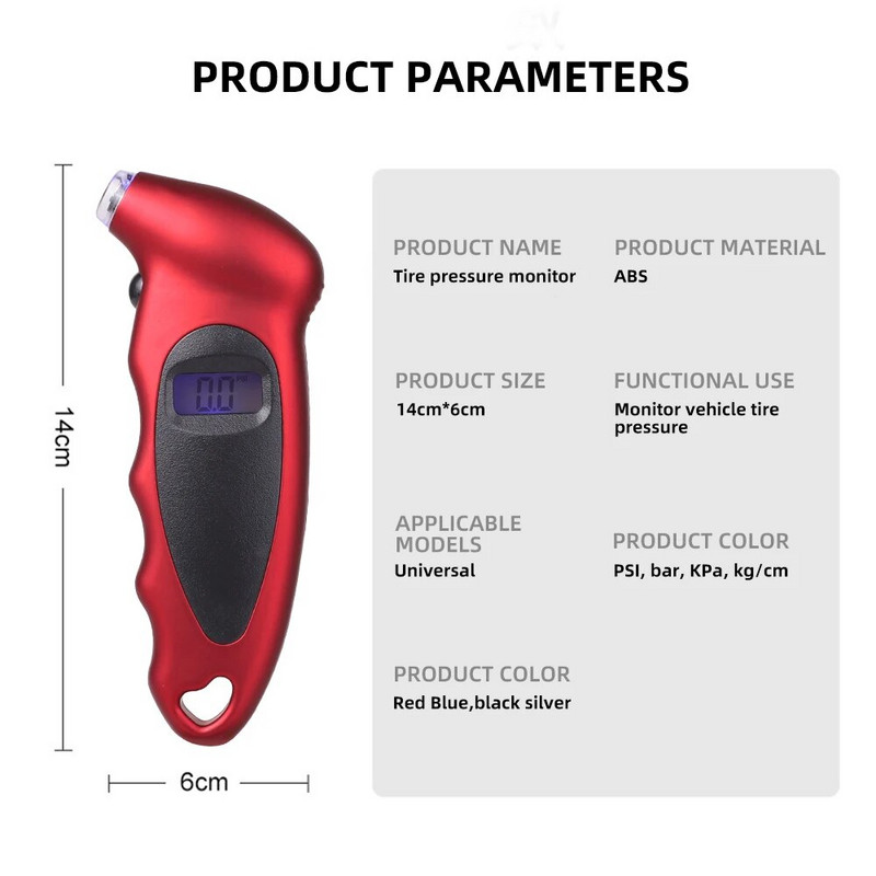 Novi ručni mjerač tlaka u gumama Pozadinsko osvjetljenje Visoko precizni digitalni nadzor Mjerač zraka u automobilskim gumama LCD zaslon Manometar Barometri