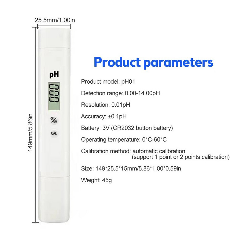 PH matuoklis skaitmeninis vandens kokybės testeris 0-14pH matavimo diapazonas geriamojo vandens kokybės analizatoriaus monitorius 0,1pH didelio tikslumo