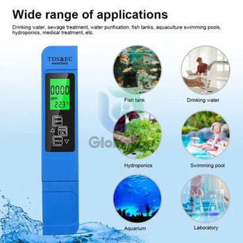 Ψηφιακός ελεγκτής νερού TDS Meter 0-9999ppm Αναλυτής ποιότητας πόσιμου νερού Φίλτρο ταχείας δοκιμής Ενυδρείο Υδροπονικές πισίνες