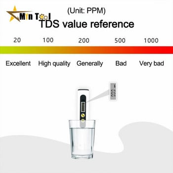 TDS Meter Тестер за качество на водата Автоматично калибриране 0-990ppm чистота Водомер за плувен басейн Инструмент за измерване на питейна вода