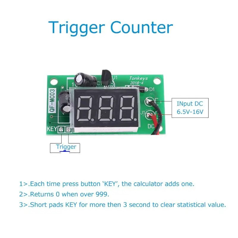 0,36-inčni Power-ON Counter Module Akumulator Okidač Counter DC12V 3-bit PCB