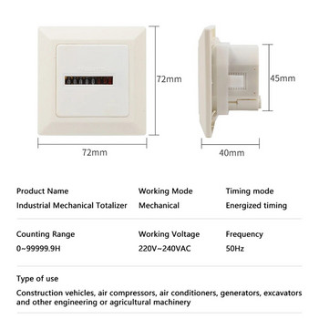 HM-1 Timer Square Counter Digital 0-99999,99 Gauge 0,3W AC220-240V / 50Hz AC Hour Meter Hourmeter