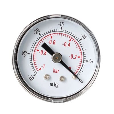 Vaakumrõhumõõtur õhu kütteõli vee jaoks 40mm 0/30"Hg & 0/-1 Bar 1/8" BSPT taga
