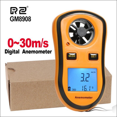 RZ nešiojamas anemometras termometras vėjo greičio matuoklis Anemometro vėjo matuoklis 30 m/s LCD skaitmeninis rankinis matavimo įrankis GM816