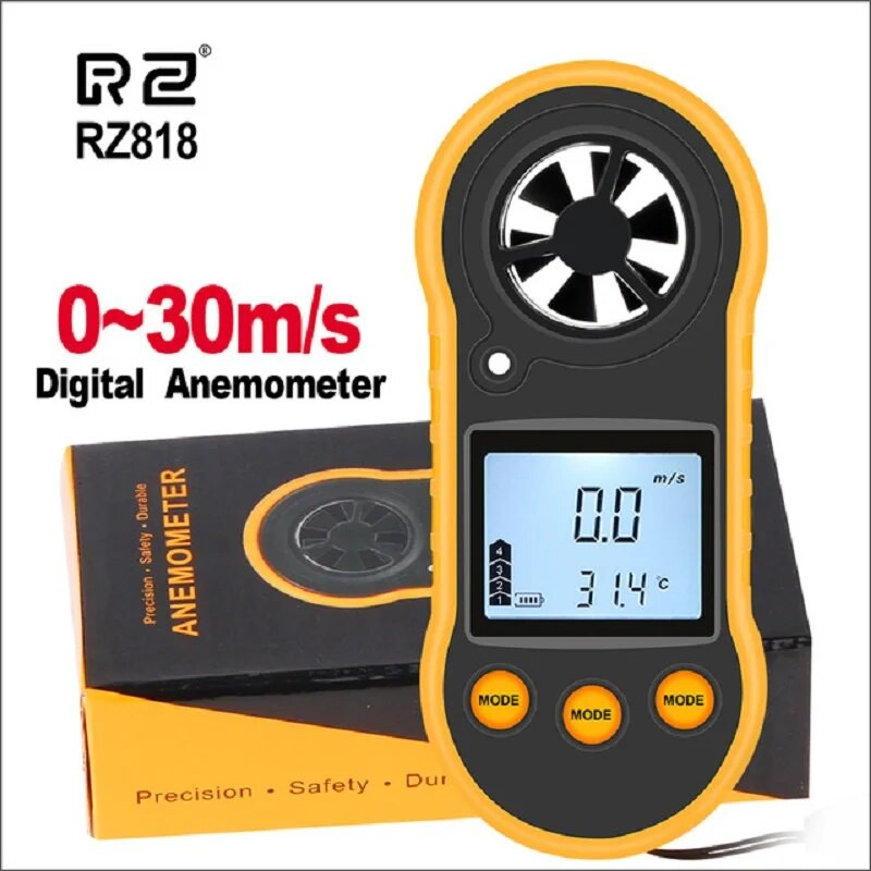 RZ nešiojamas anemometras termometras vėjo greičio matuoklis Anemometro vėjo matuoklis 30 m/s LCD skaitmeninis rankinis matavimo įrankis GM816