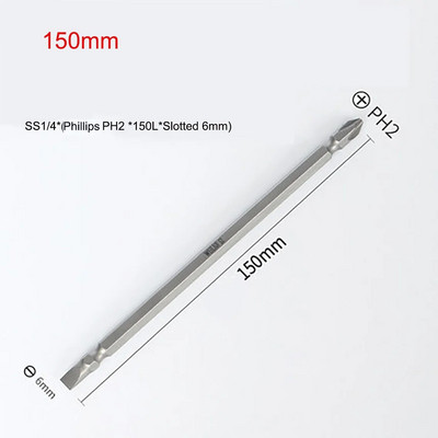 1kom dvoglavi odvijač Magnetic PH2 Phillips Cross i 6 mm ravni odvijač odvijač 50/65/100/150/200 mm duljine