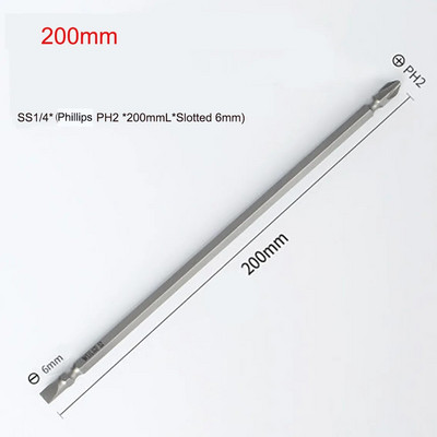 1kom dvoglavi odvijač Magnetic PH2 Phillips Cross i 6 mm ravni odvijač odvijač 50/65/100/150/200 mm duljine