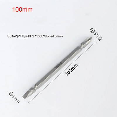 1kom dvoglavi odvijač Magnetic PH2 Phillips Cross i 6 mm ravni odvijač odvijač 50/65/100/150/200 mm duljine
