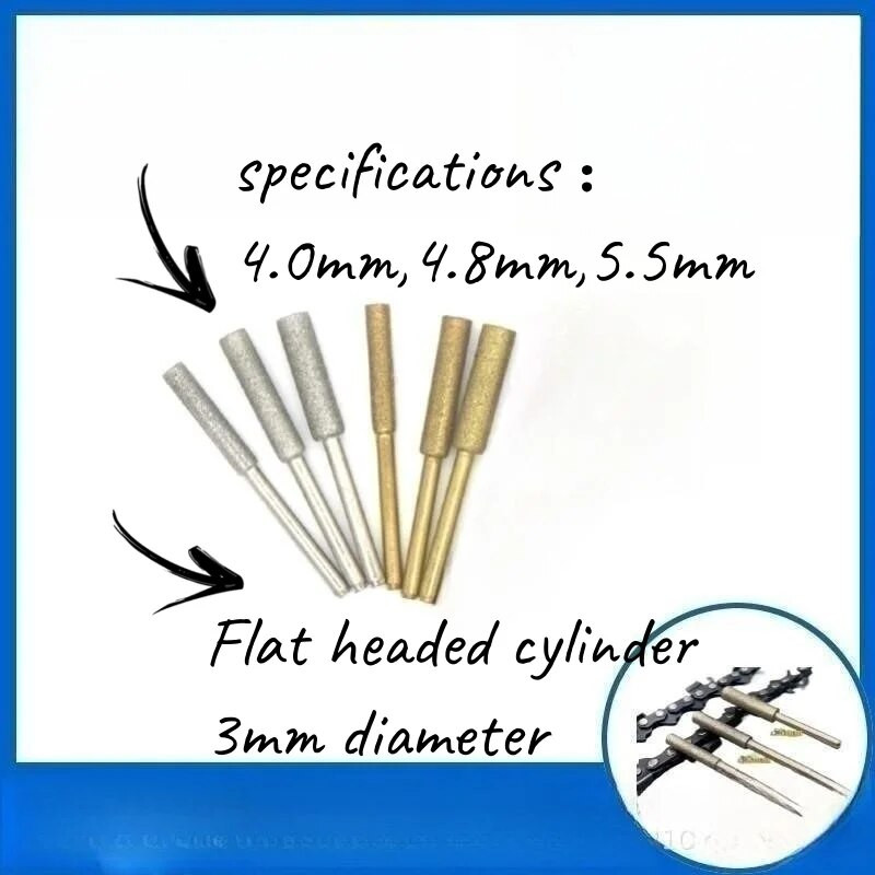 3KOM Oštrilo za motornu pilu, kameno, dijamantno obloženo cilindrično brusno svrdlo Oštrenje lanca pile 4/4,8/55 x 3 mm, brusna glava