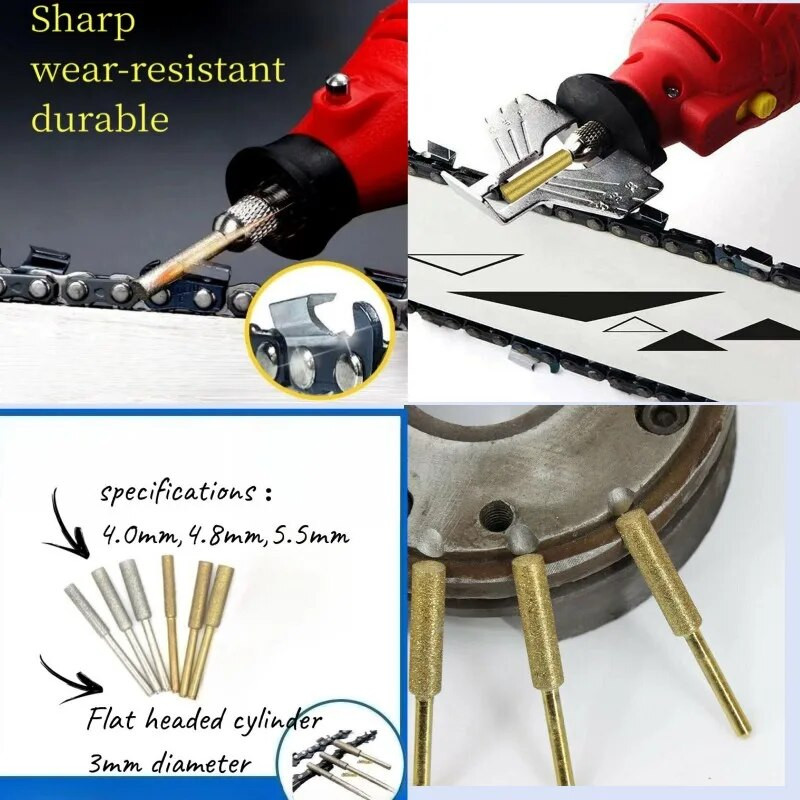 3KOM Oštrilo za motornu pilu, kameno, dijamantno obloženo cilindrično brusno svrdlo Oštrenje lanca pile 4/4,8/55 x 3 mm, brusna glava