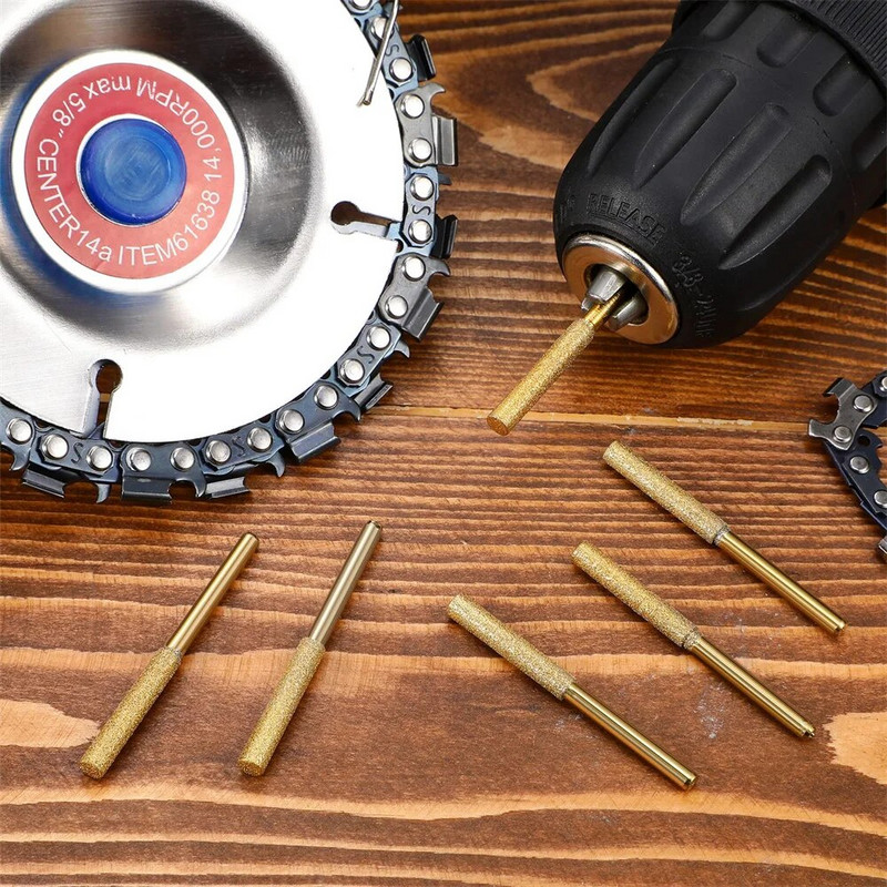 Cilindrični brus obložen zlatnim dijamantom 4-5,5 mm Oštrilo za motornu pilu Kamena turpija Oštrenje lančane pile Rezbarenje Brušenje Komplet električnih alata