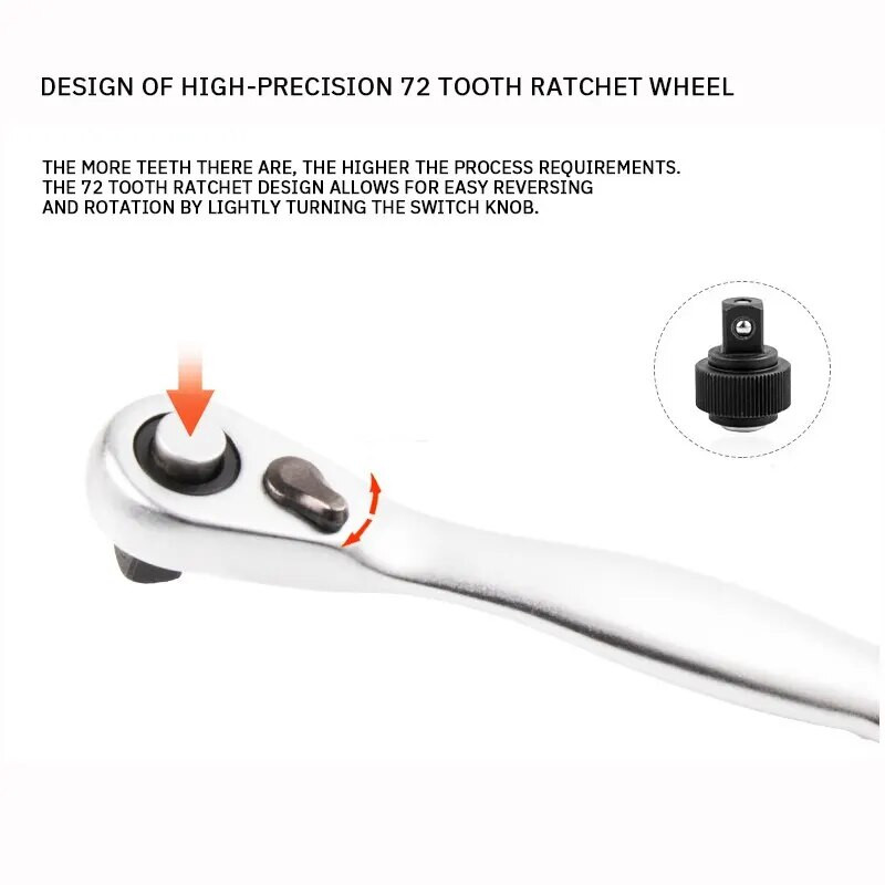 Novi izdržljivi, mini ključ s čegrtaljkom, 72 zuba, visoke tvrdoće, jedan četvrti ključ, brz i uštedu truda, nasadni ključ s čegrtaljkom, 1 kom.