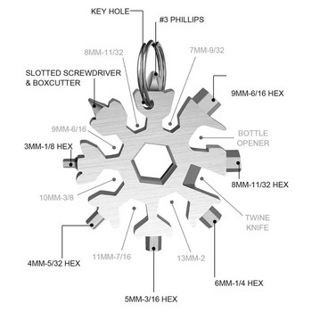 Αναβάθμιση 18 σε 1 Snowflake Πολυεργαλείο φορητό κουτί εργαλείων τσέπης Κρεμαστό κλειδί καστάνια Συνδυασμός κλιπ εργαλείων Μέτρο Χρήσιμο εργαλείο χειρός