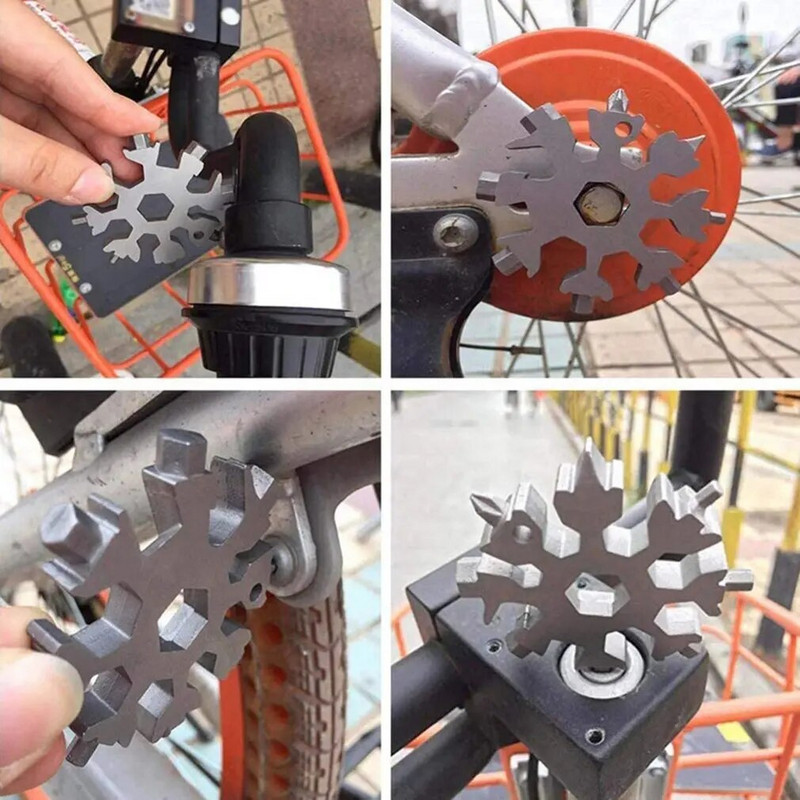 Upgrade 18in1 Instrument multifuncțional pentru fulgi de zăpadă Cutie portabilă de buzunar cu instrumente Cheie cu pandantiv Combinație cu clichet Dispozitiv de măsurare a clemei Instrument de mână util