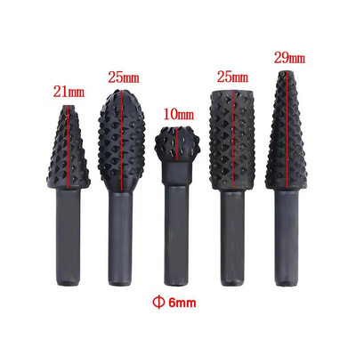 5pcs/set Set svrdla Alati za rezbarenje drva Drška Rotacijske zanatske turpije Rašpe Burs Svrdla za drvo Snaga brušenja Ručni alat za obradu drveta