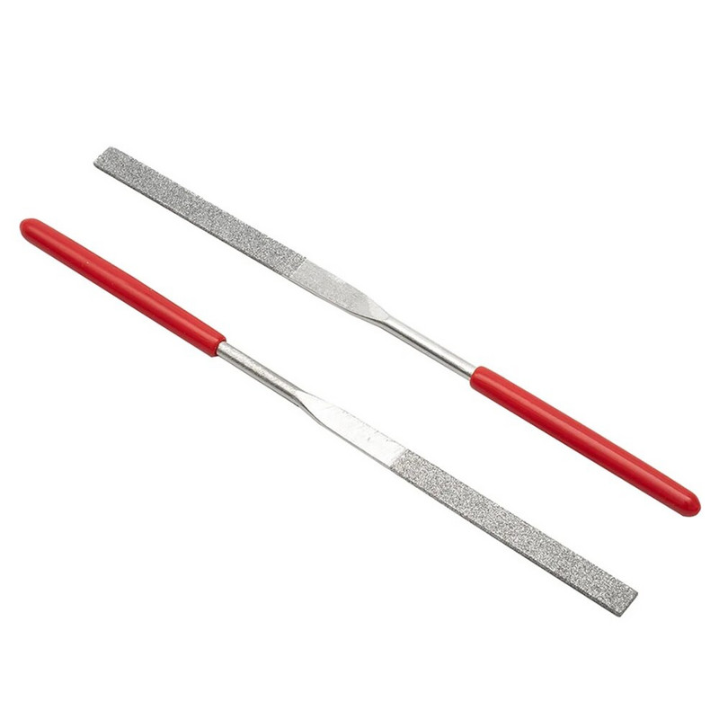 2vnt 3x140 mm mini adatų dildės komplektas deimantinis dildės plokščias metalinis šlifavimo akmuo su plastikine rankena Modelis plokštelinis dildė papuošalų poliravimas