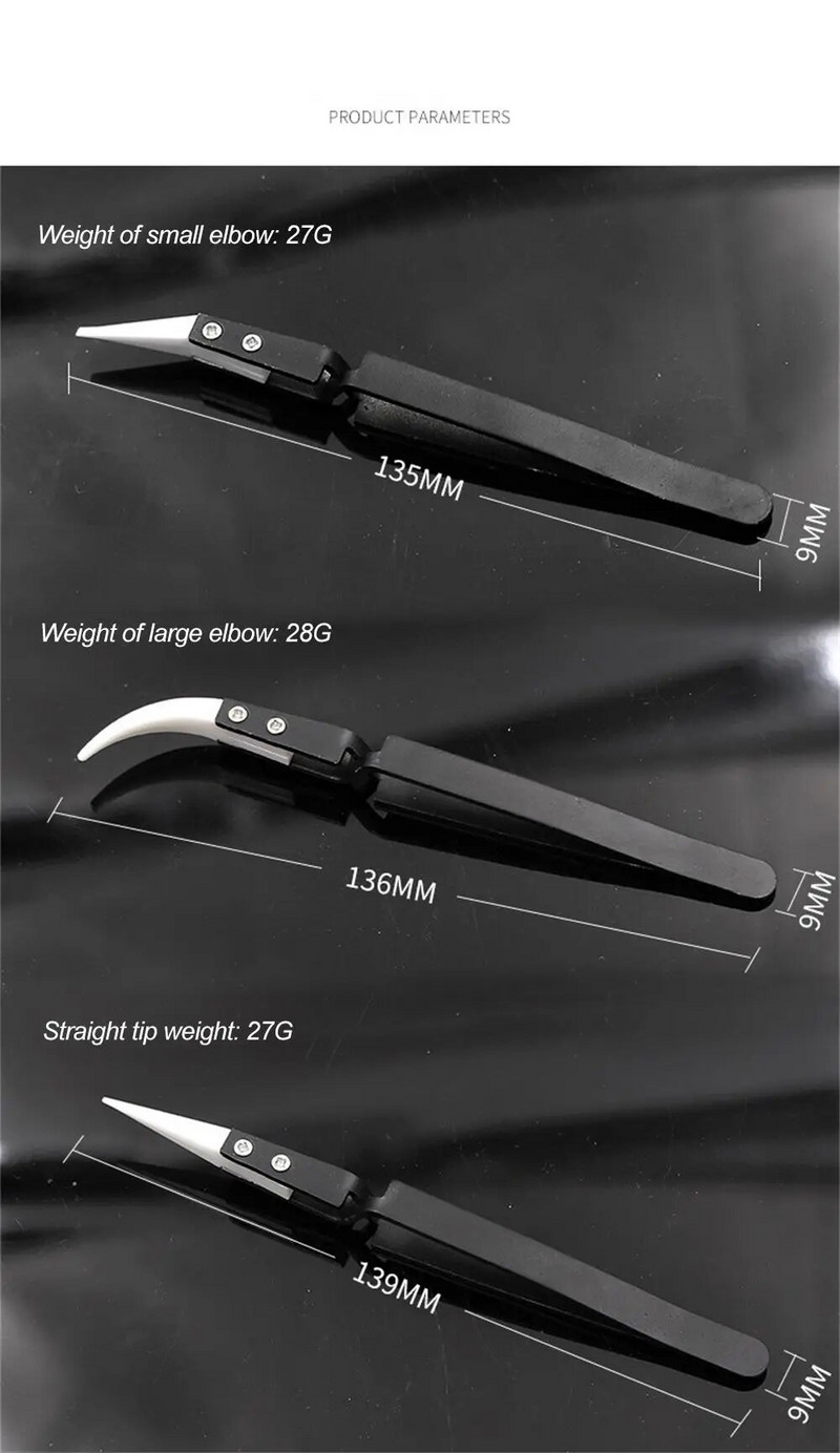 Ravno usmjerena keramička pinceta za lemljenje elektronike s ručkom od nehrđajućeg čelika Crna pinceta Ručni alat Precizna pinceta