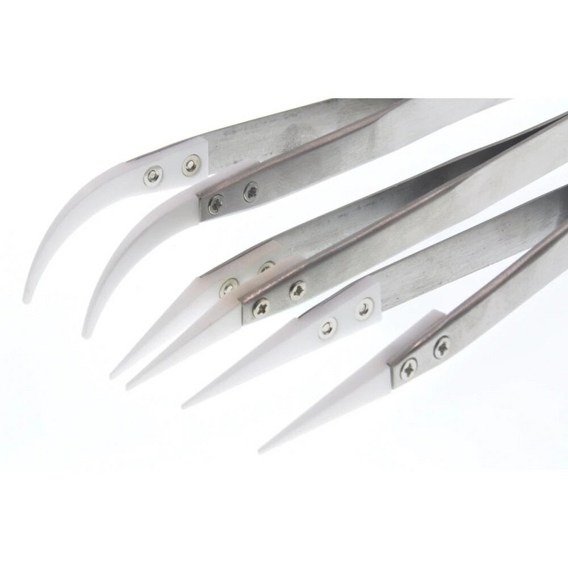 Keramička pinceta Srebrna drška od nehrđajućeg čelika Bijela ravna/zakrivljena keramička pinceta za elektronske cigarete