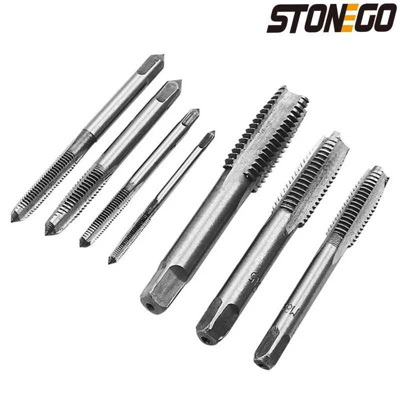 STONEGO 5 DB/7 DB csapágyacél acél kúpos kézi spirálhegyű egyenes hornyos csavarmenet kézi menetfúró M3/M4/M5/M6/M8/M10/M12