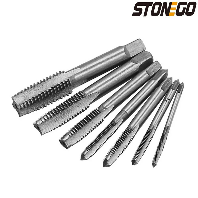 STONEGO 5 DB/7 DB csapágyacél acél kúpos kézi spirálhegyű egyenes hornyos csavarmenet kézi menetfúró M3/M4/M5/M6/M8/M10/M12