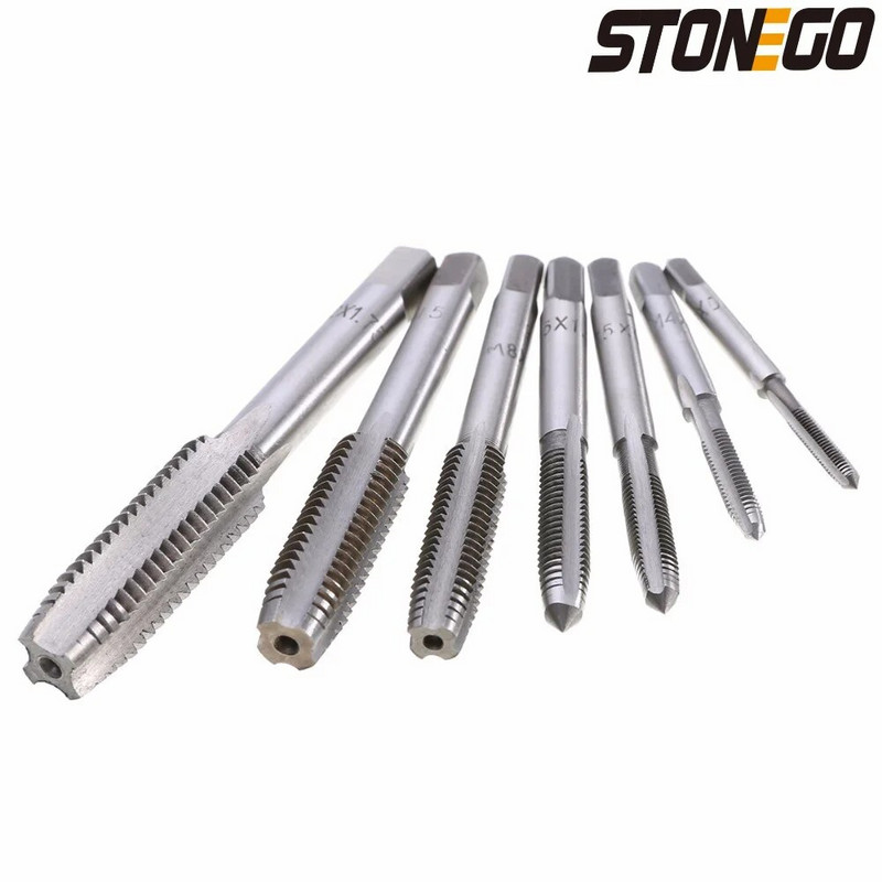STONEGO 5 DB/7 DB csapágyacél acél kúpos kézi spirálhegyű egyenes hornyos csavarmenet kézi menetfúró M3/M4/M5/M6/M8/M10/M12