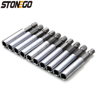 STONEGO 1PC/10PCS magnetilise kruvikeeraja pikendushoidiku komplekt, pikkus 60 mm, kuuskantvars 1/4 tolli, puuritera adapter