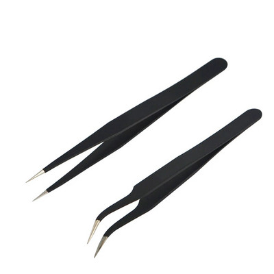 2 τεμ. από ανοξείδωτο χάλυβα Μαύρο κυρτό ίσιο τσιμπιδάκι αντιστατικό τσιμπιδάκι ακριβείας συγκόλλησης Ηλεκτρονικό εργαλείο ESD τσιμπιδάκι