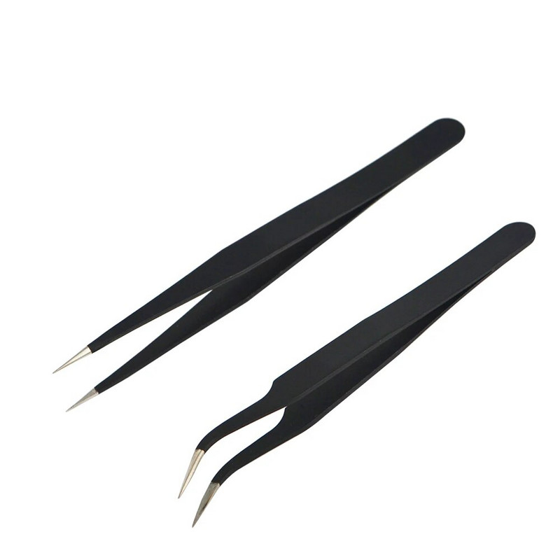 2 τεμ. από ανοξείδωτο χάλυβα Μαύρο κυρτό ίσιο τσιμπιδάκι αντιστατικό τσιμπιδάκι ακριβείας συγκόλλησης Ηλεκτρονικό εργαλείο ESD τσιμπιδάκι