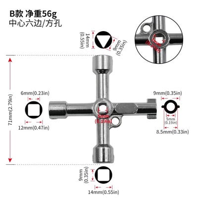 4-smjerni univerzalni križni trokutasti ključ KLJUČ za željeznički električni ormarić dizala Ventil od legure Trokut
