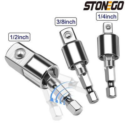 STONEGO 1PC/3PCS 1/4" 3/8" 1/2" elektriskās uzgriežņu atslēgas urbjmašīnas ligzdas adapteris, grozāms kvadrātveida ligzdas pārveidotāja rīks trieciena draiverim